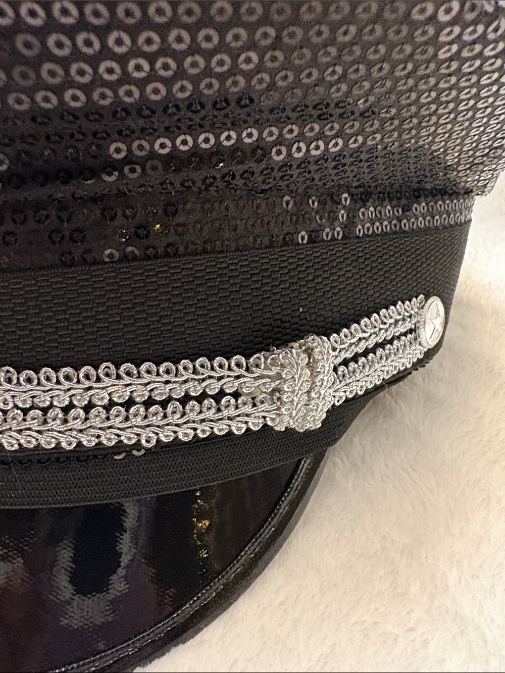 Black Sequin Police Style Cap with Silver Trim Detail - Picture 2 of 10